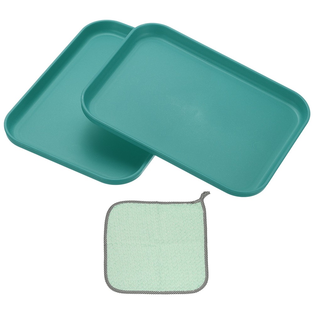 2PCS 7.9x5.9" Rectangular Plates Wheat Plastic Dinner Plates Dark Green