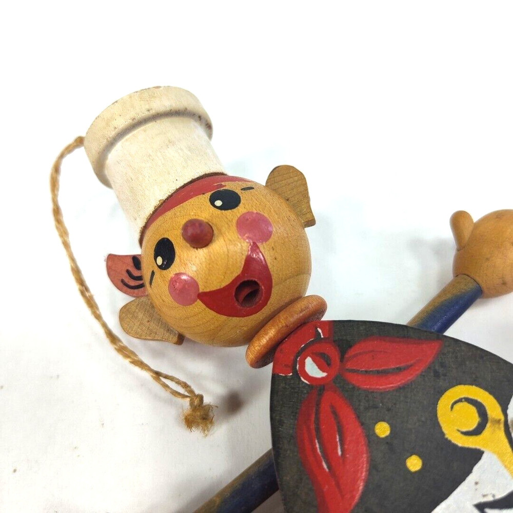 Vintage 1963 Gregor Creations Chef Wooden Pull String Toy