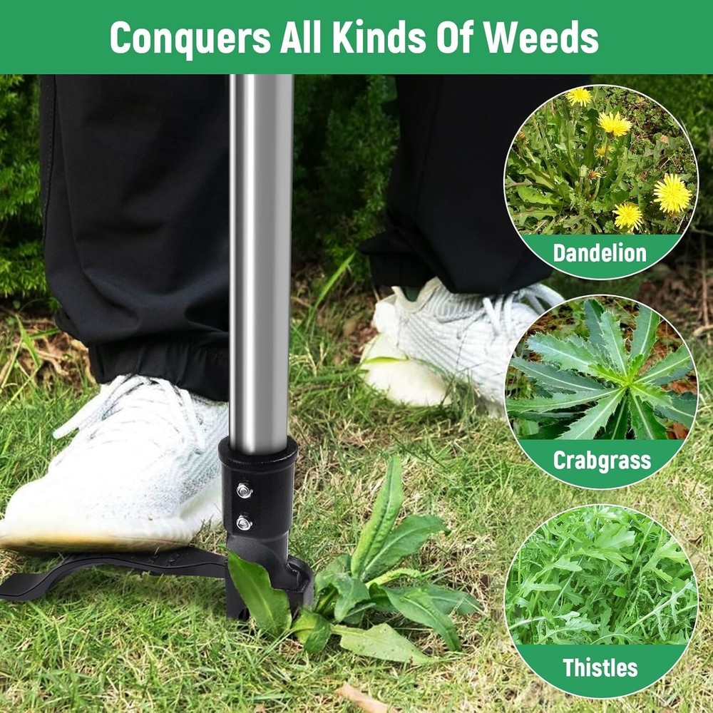 Weed Puller Tool, 4-Claw Stand Up Weeder with Adjustable 46” Handle for Remove