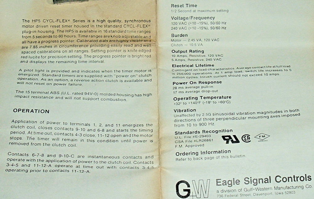 NOS Open Box *EAGLE SIGNAL CYCLFLEX ANALOG RESET TIMER HP5-Series Model-9 *NOS