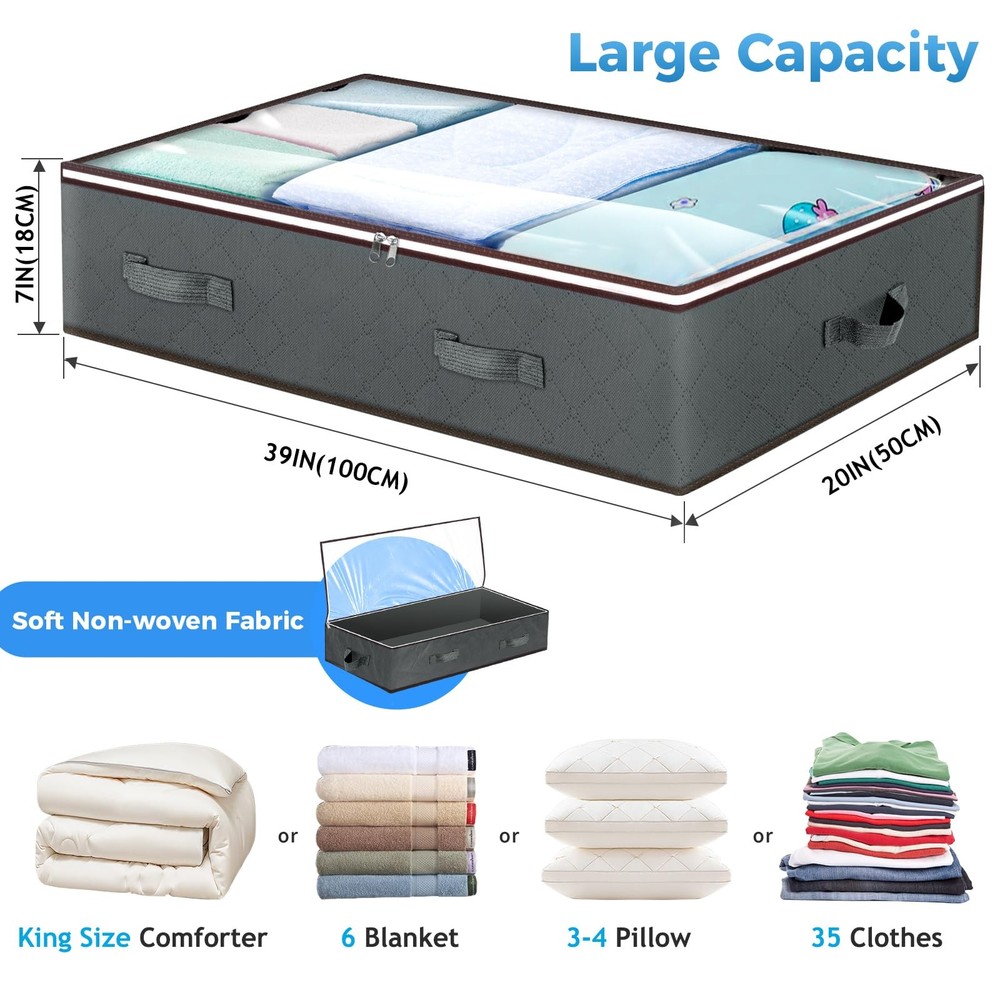 Budding Joy 90L Under Bed Storage Containers, Closet Organizers 4 Pack, Grey