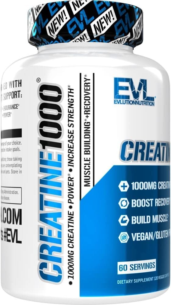 Evlution Pure Creatine Monohydrate Capsules 1000mg Pre and Post Workout