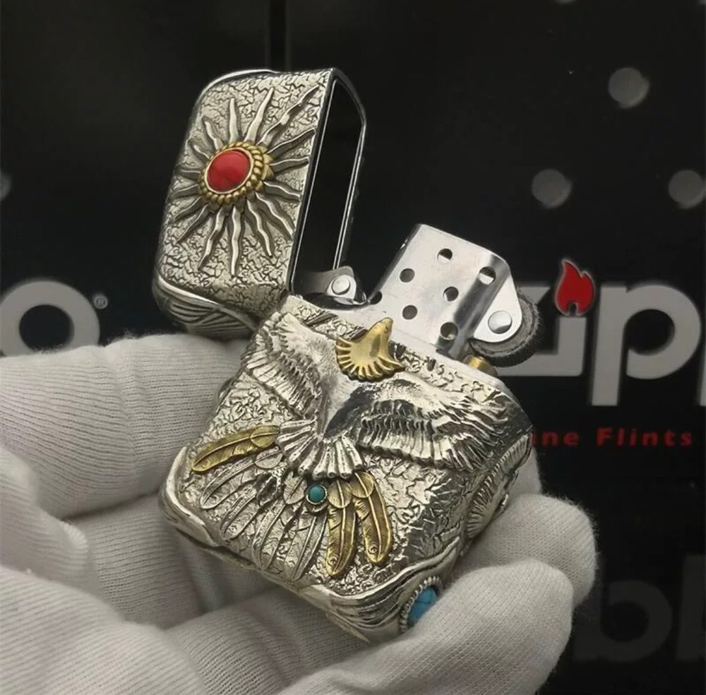 New Zippo oil Lighter bird fether with box