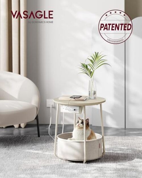 LILEA Collection - Side Table with Charging Without LED light Cream White