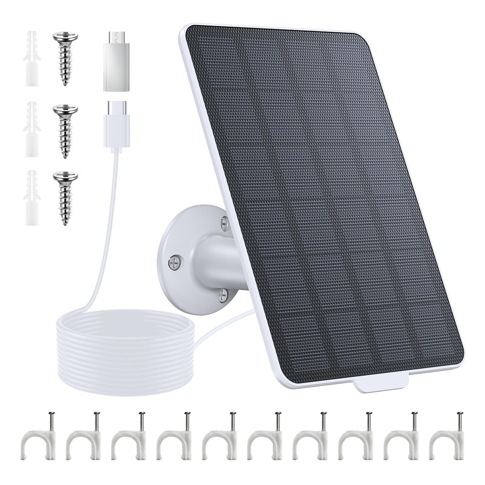 3W Solar Panel for Battery-Powered Security Cameras,USB-C & Micro USB White