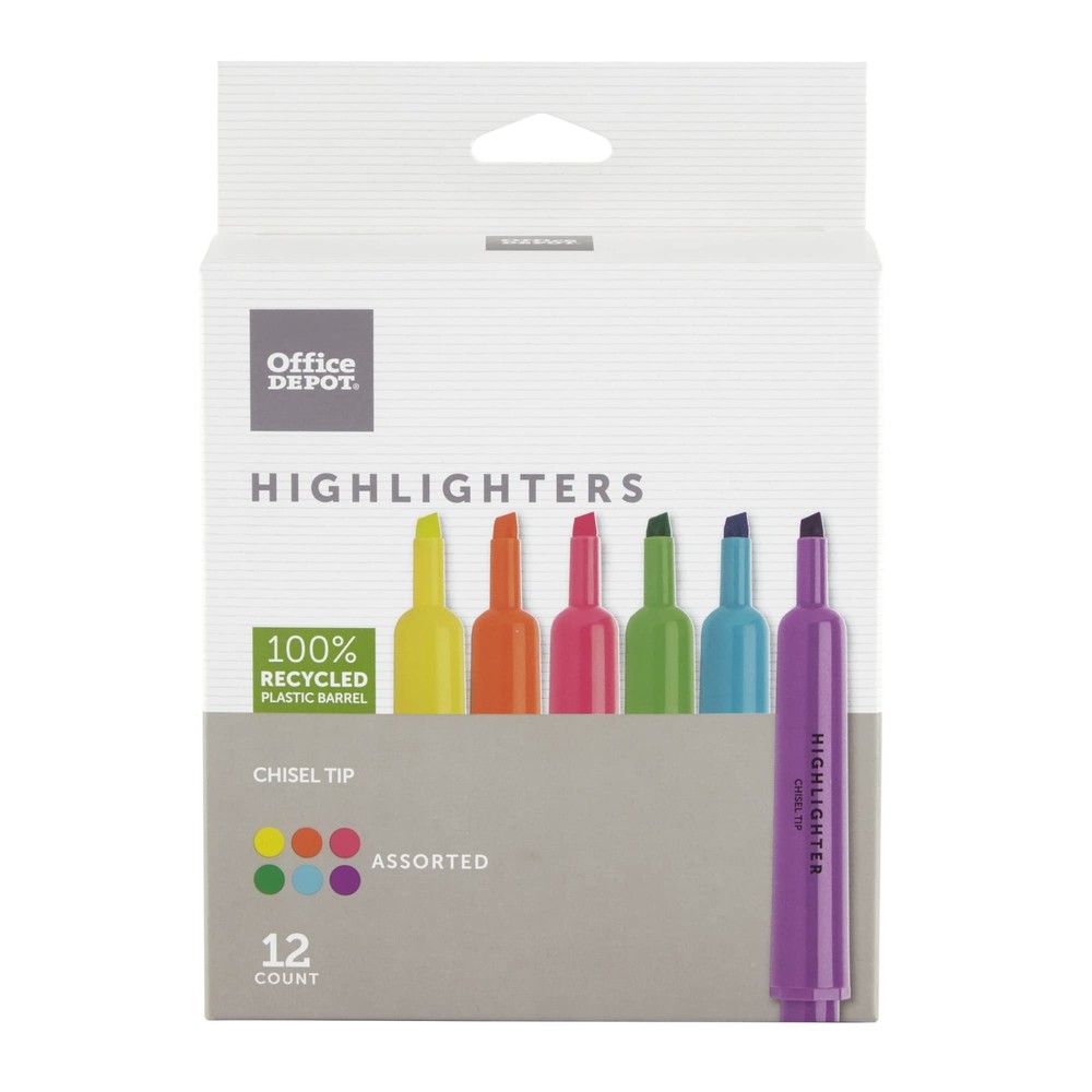 Office Depot Chisel-Tip Highlighter, Assorted 1 Count (Pack of 12),