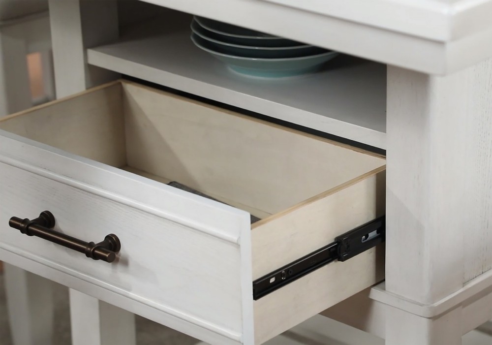 1pc Counter Height Table with Storage Drawers Wine Rack Open Shelf White Finis