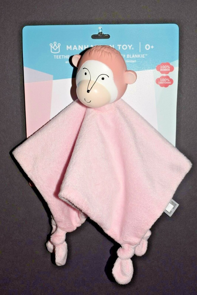 NWT!  Manhattan Toy Co.  Pink Teethe & Cuddle MoMo Monkey Blankie Lovey Teether