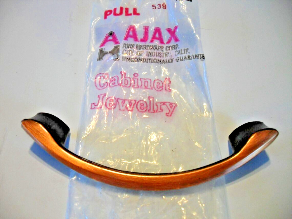 Vintage Nos Copper Flash Curved Drawer Pull Cabinet Door Handle Ajax
