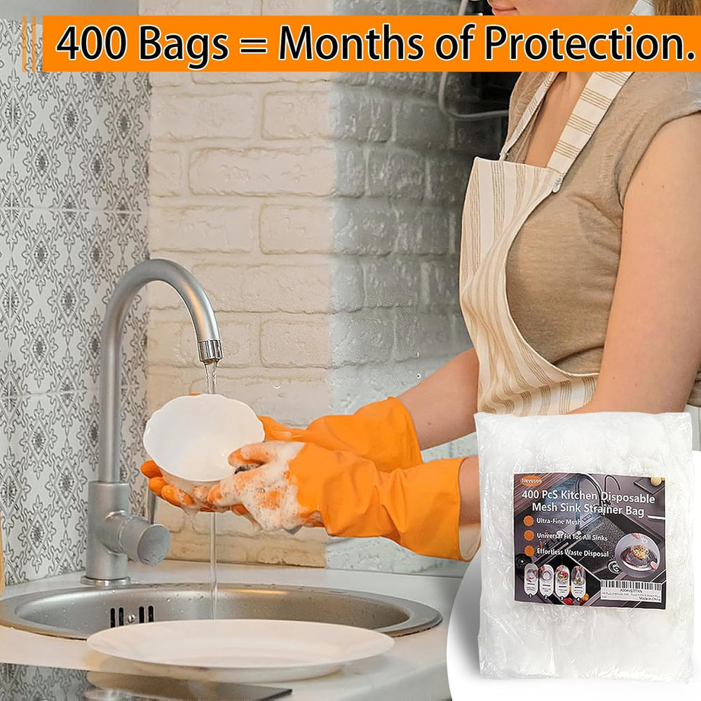 400PCS Sink Strainer Mesh Bags Elastic Drain Filter Catcher