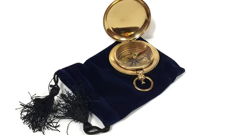 Solid Brass Pocket Compass, Vintage Style Nautical Decor