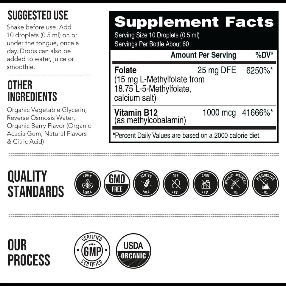 L-Methylfolate 5-MTHF Plus Methyl B12 15 MG Active Formula B9/