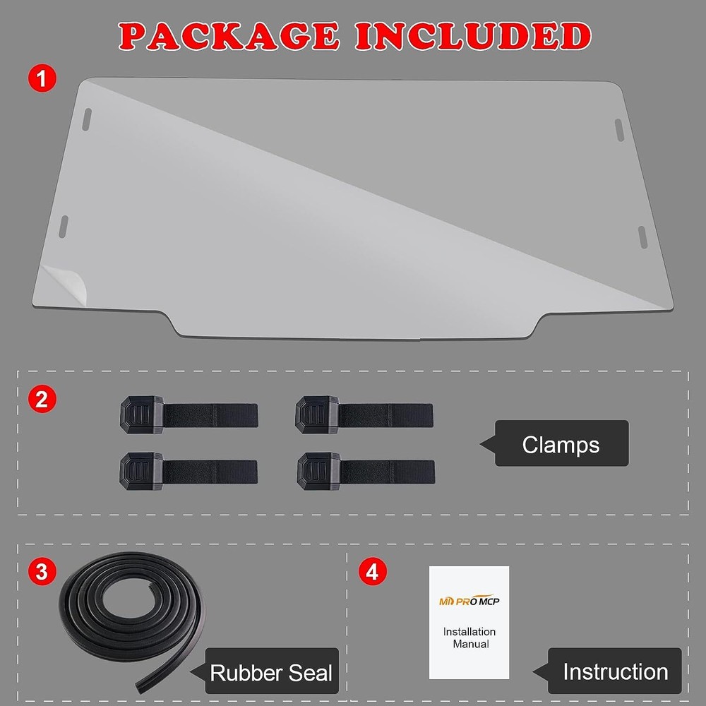 Front Windshield UTV Scratch-Resistant for Polaris Ranger Midsize 500 570 ETX EV