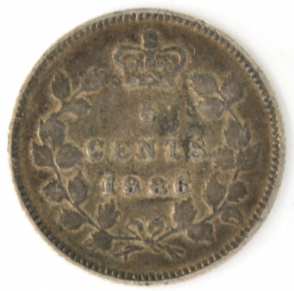 1886 Canada 5 Cent Small 6 Sterling Silver Coin KM#2