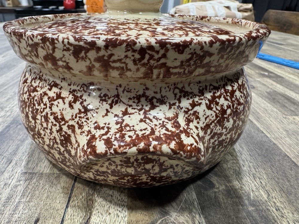 Small Brown Spongeware Cookie Jar Bean Pot RRP