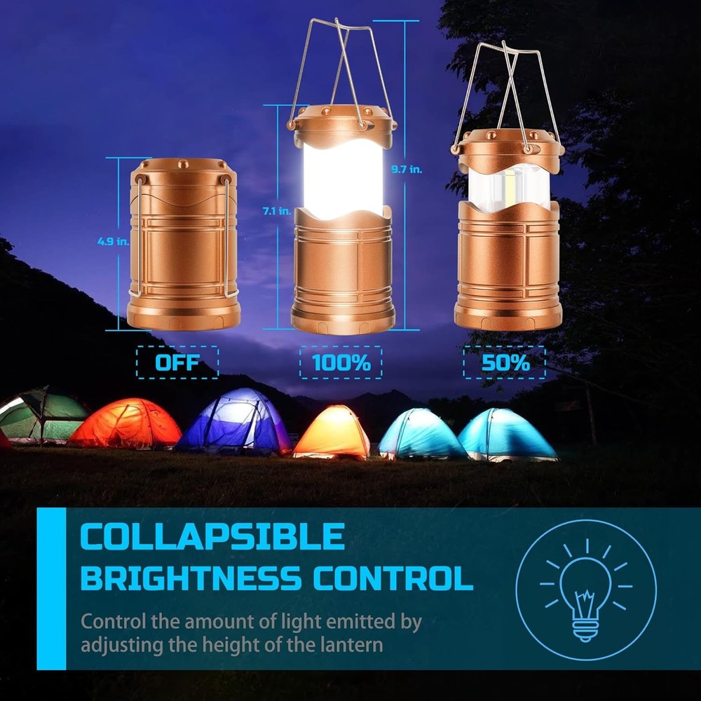 Lichamp LED Camping Lantern, 4 Pack Battery Powered Flashlight for Power Gold