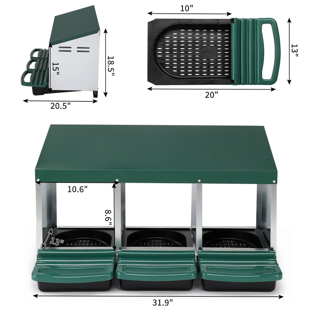 3 Compartment Roll Out Chicken Nesting Box with Plastic Basket, Egg Nest Box Chi