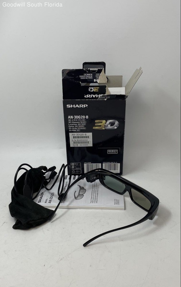 Sharp AN-3DG20-B Black Rechargeable Active Shutter 3D Glasses Not Tested