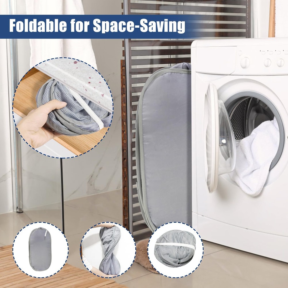2 Pack Collapsible Laundry Baskets, Upgrade Pop Up Laundry Hamper with Conven...