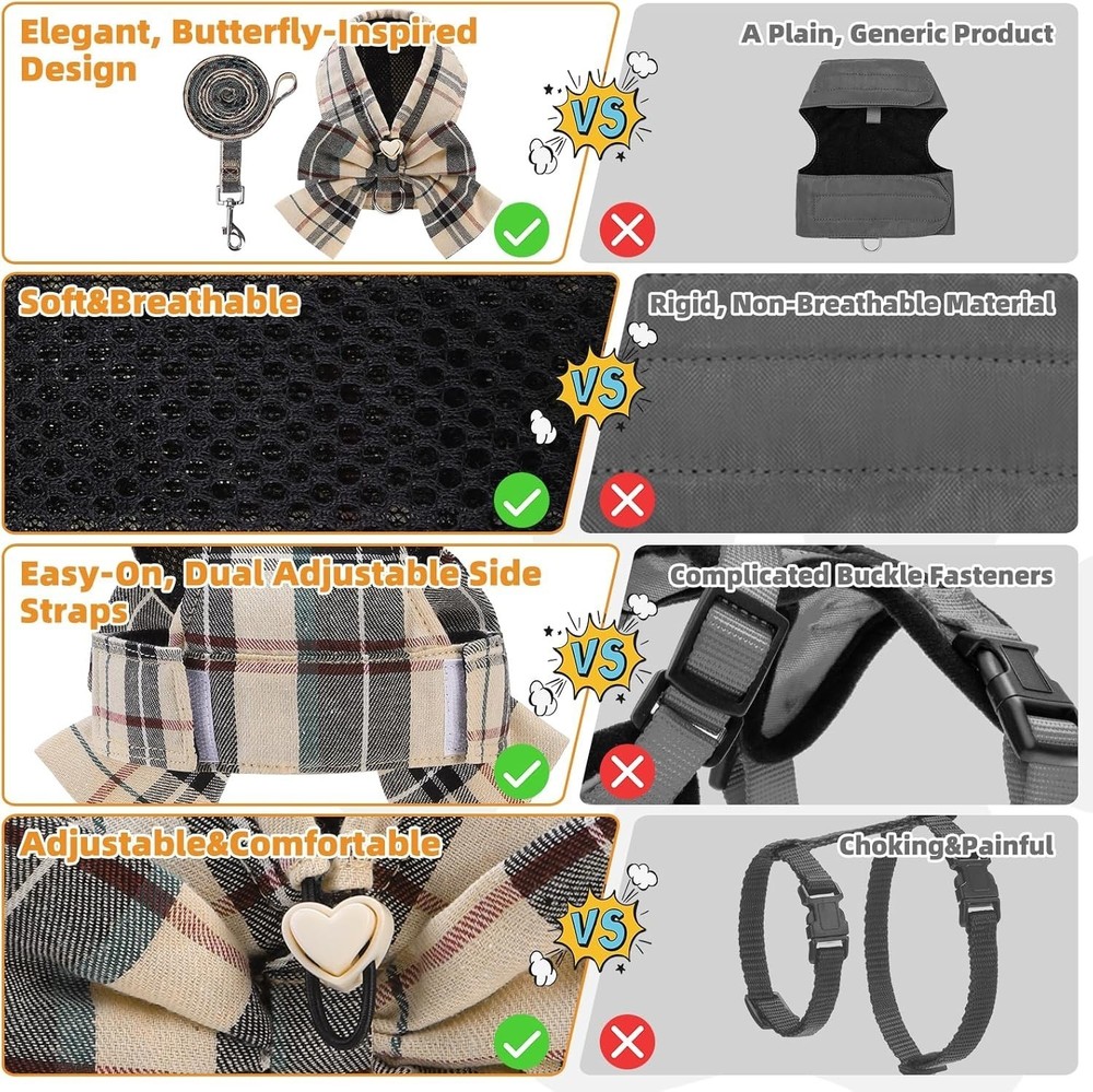 Small Dog Harness & Leash Set,Step in No Pull&Choke Soft Mesh Padded Adjustable