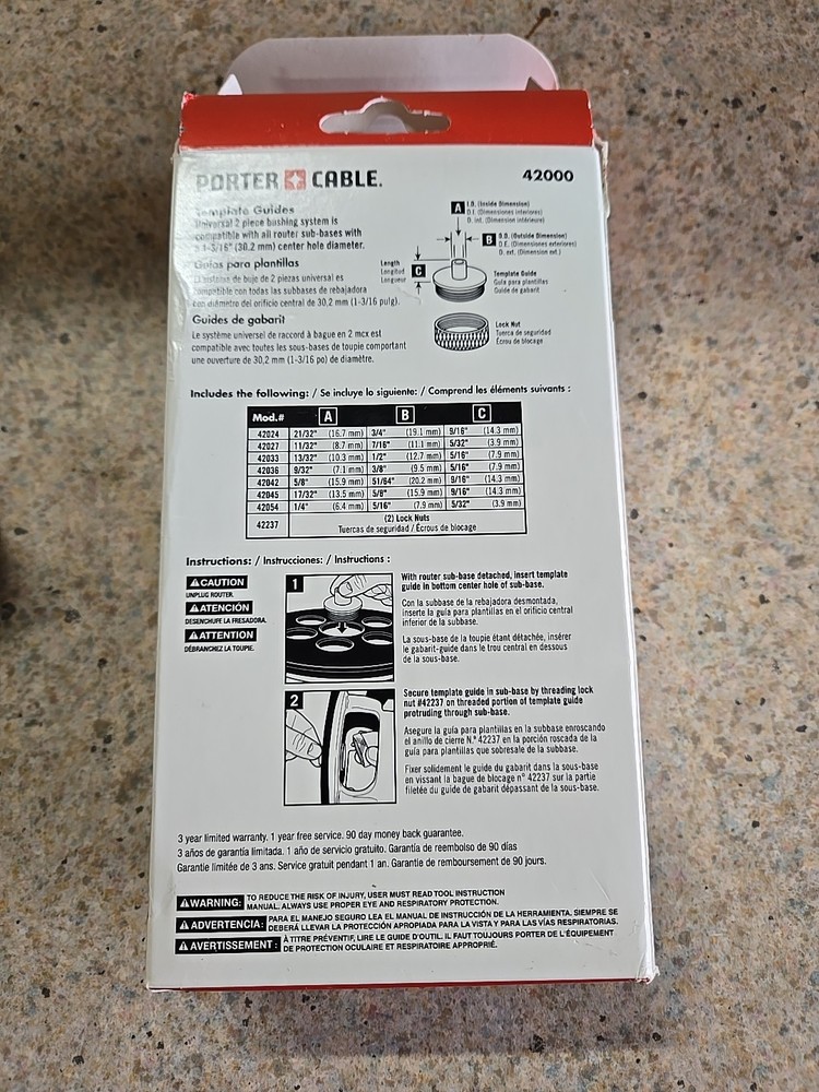 Porter cable router template guide set 42000