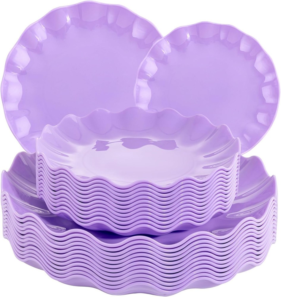 LIYH 24 Pcs Plastic Plates Reusable,Unbreakable Dinner Plates Scalloped Plastic