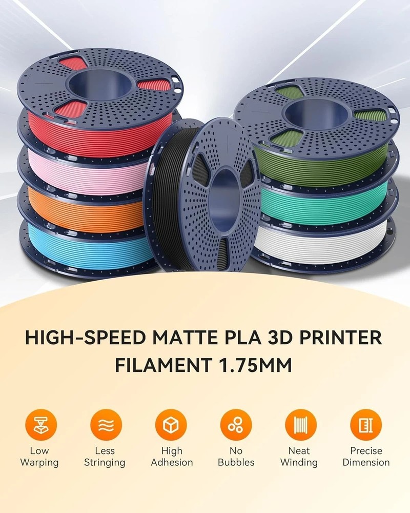 Matte PLA 3D Printer Filament Bundle 2KG, PLA Matte Filament 1.75Mm Bulk, 8 Pack