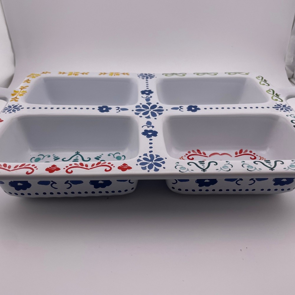 Nordic Ware Ceramic Divided 4 Mini Loaf Pan Floral Scandinavian Baking