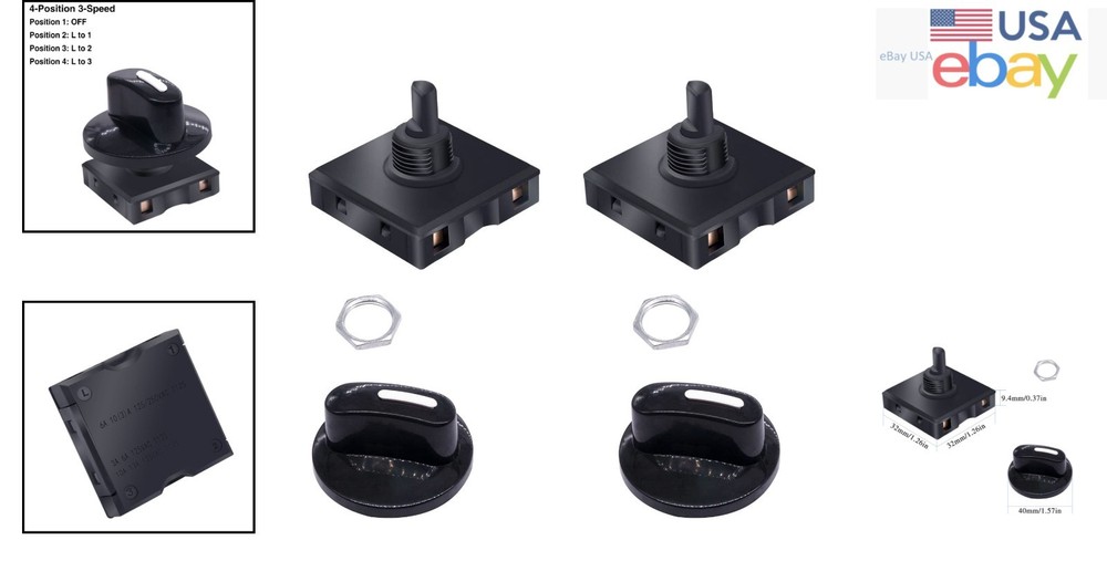 Durable Rotary Switch with Flame Retardant Shell for Heating Devices, 2 Pack