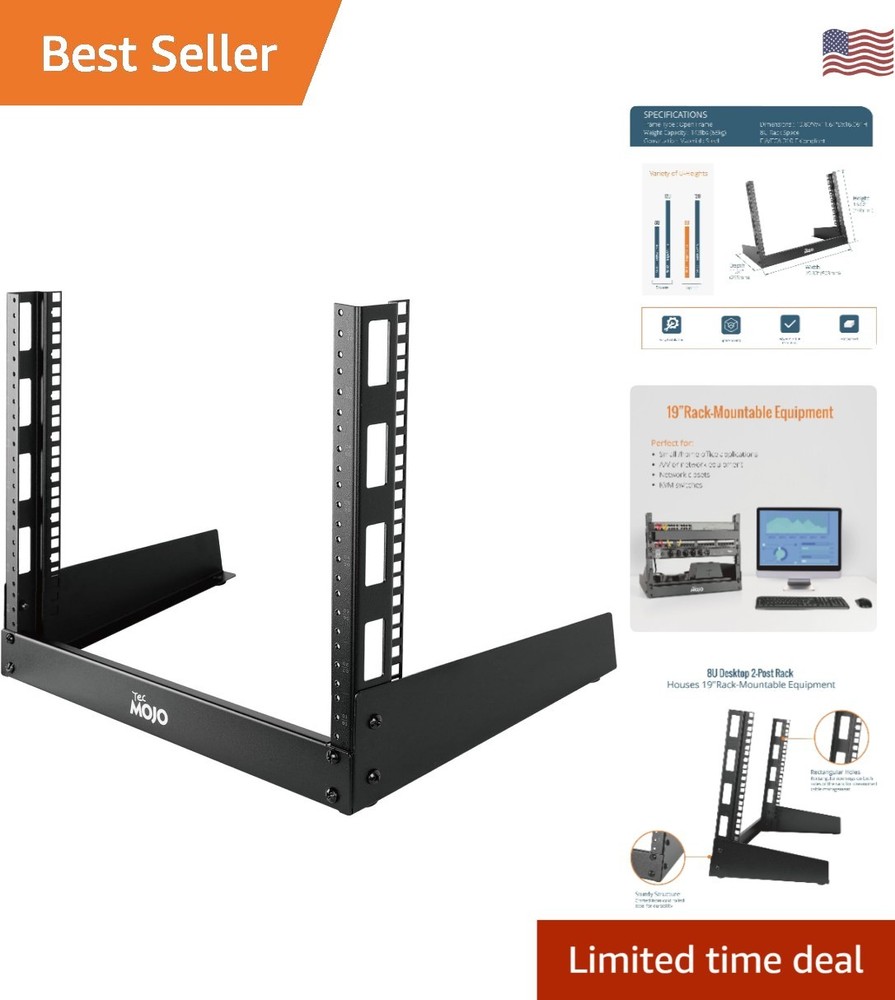 2 Post 8U Desktop Sever Rack Small Open Frame Rack for 19 inch AV/Data/Audio/...