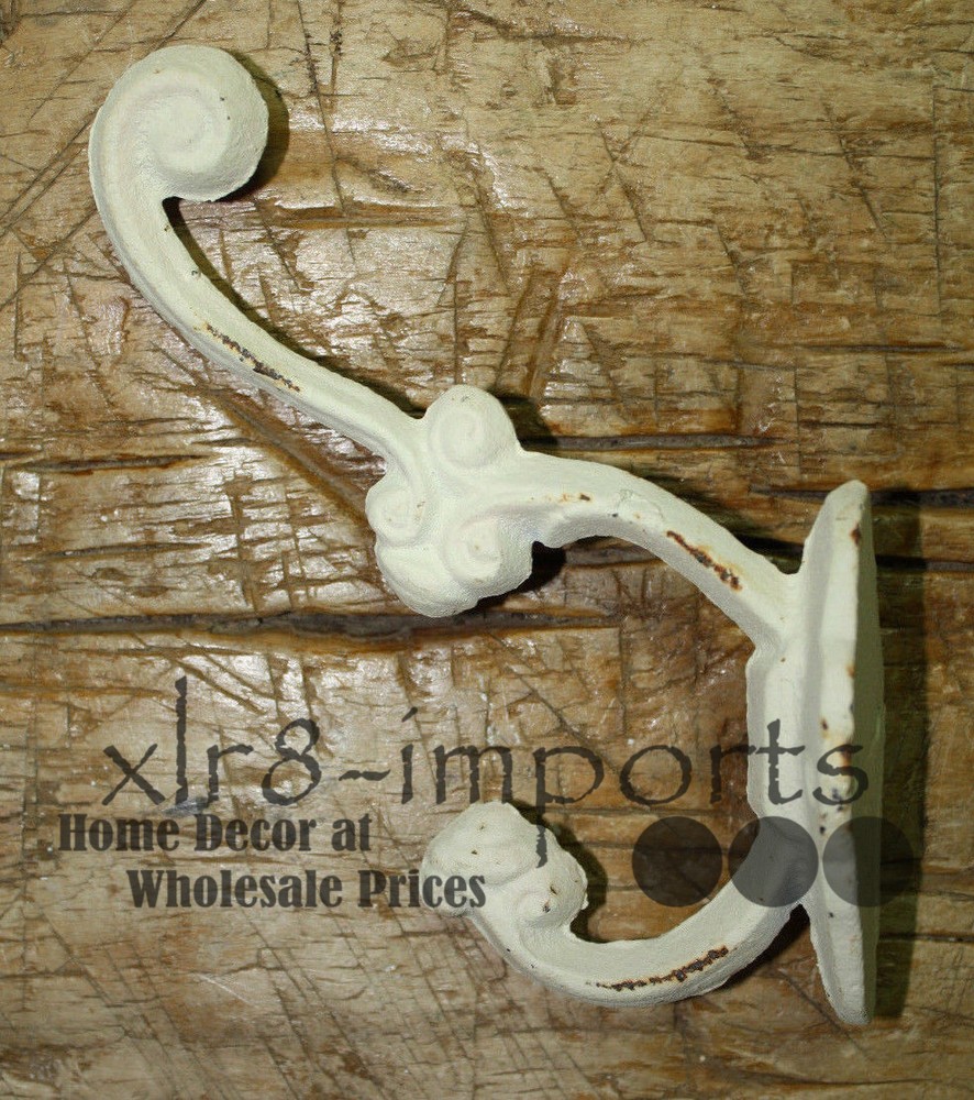 3 Cast Iron White Victorian Style Coat Hooks Hat Hook Rack Hall Tree SCHOOL