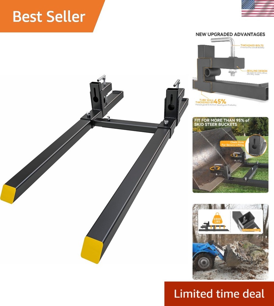 Heavy-Duty 60" Tractor Forks with Adjustable Stabilizer & Easy Clamp-On Design