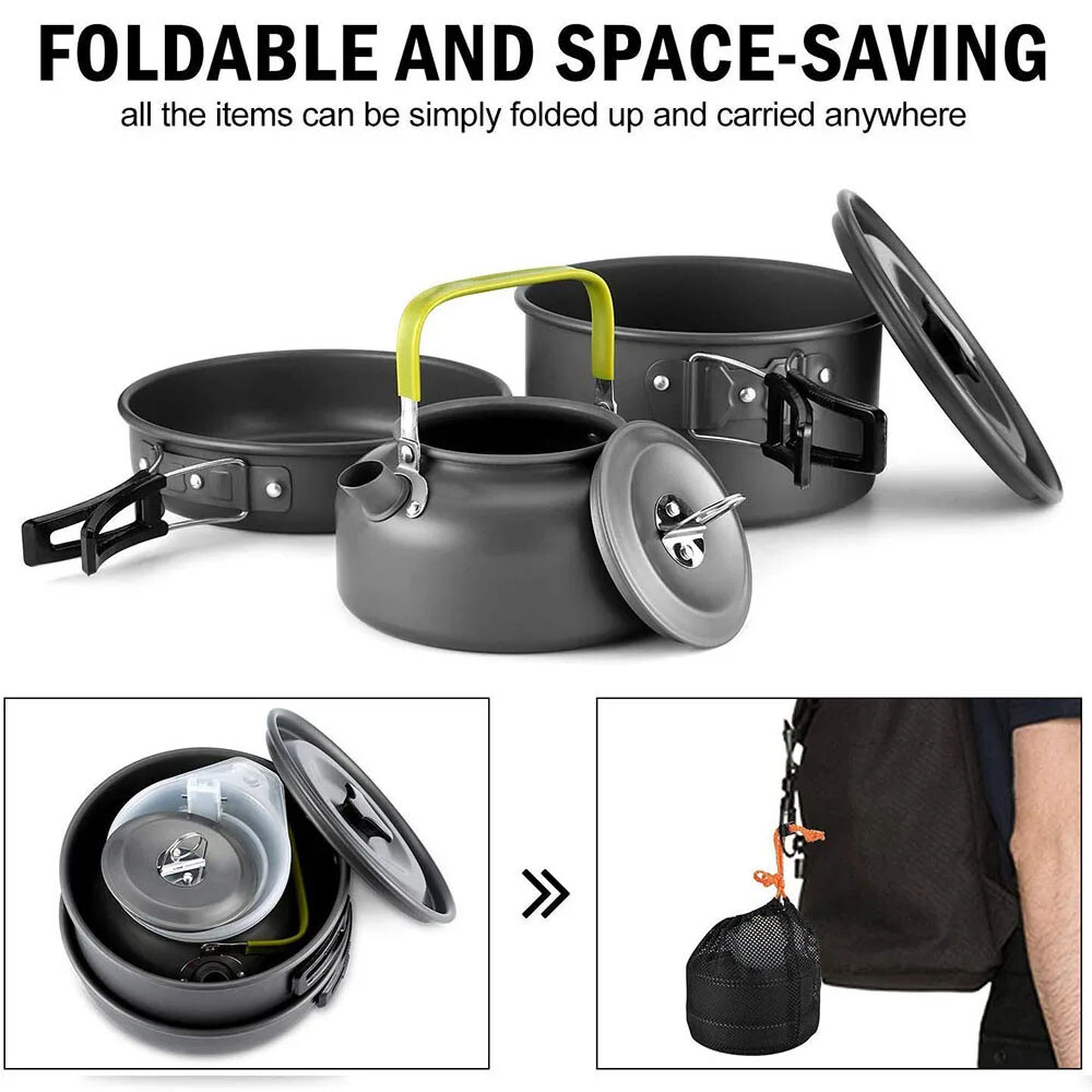 Compact Folding Camp Cookware Kit for Backpackers - Pot, Pan, Cup, Teapot