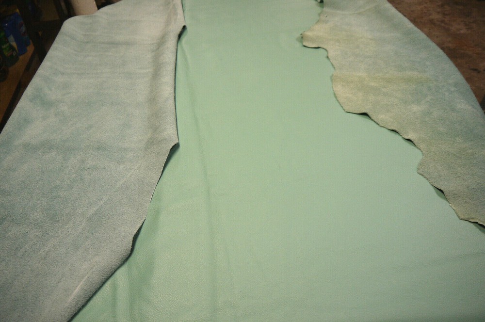 Large leather Hide. 54 SQF Top Quality Top Grain. Light Teal