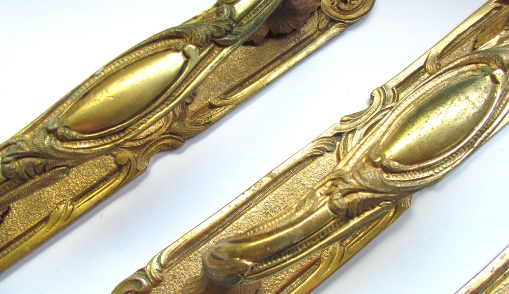 Antique Victorian Rococo Brass Door Pull Handles x 3