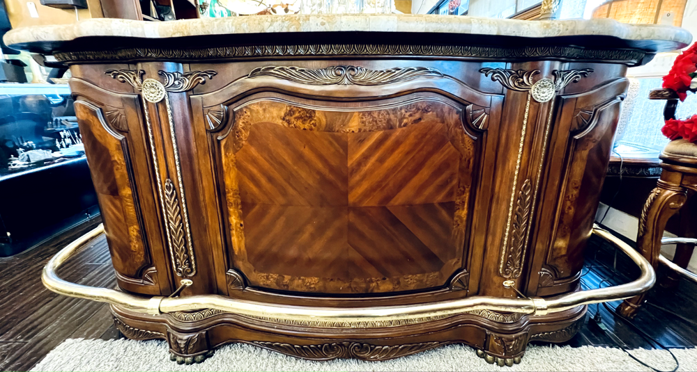 AICO by Michael Amini Cortina bar with marble top