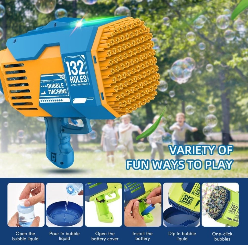 132 Hole Electric Automatic Light Bubble Machine Bubbles Gun for Children Kid