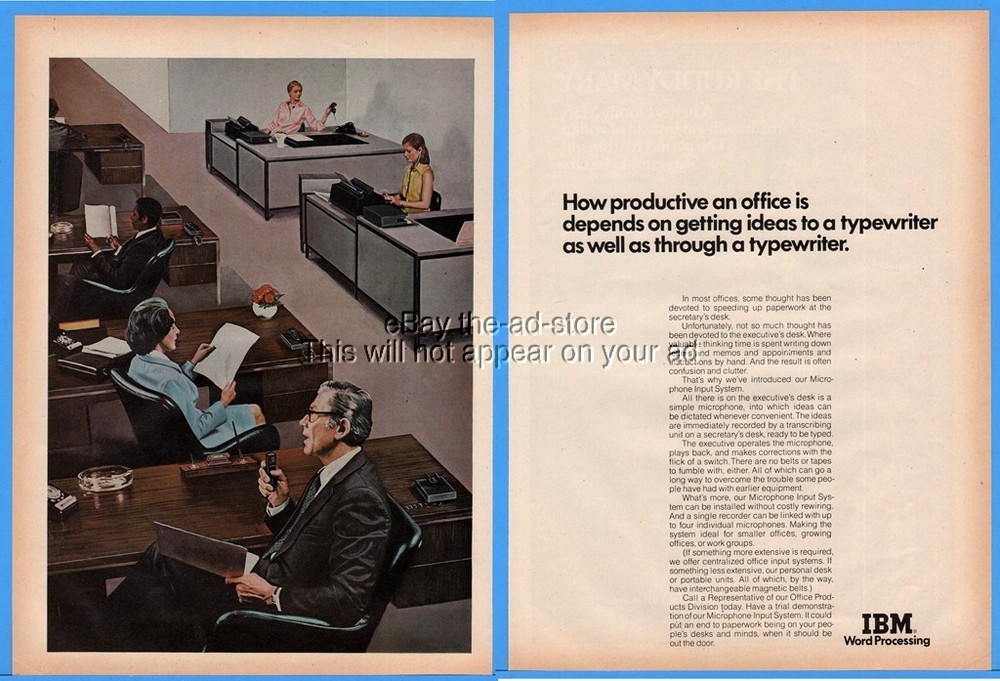 1973 IBM Word Processing Microphone Input WOMAN EXECUTIVE Office Secretary Ad