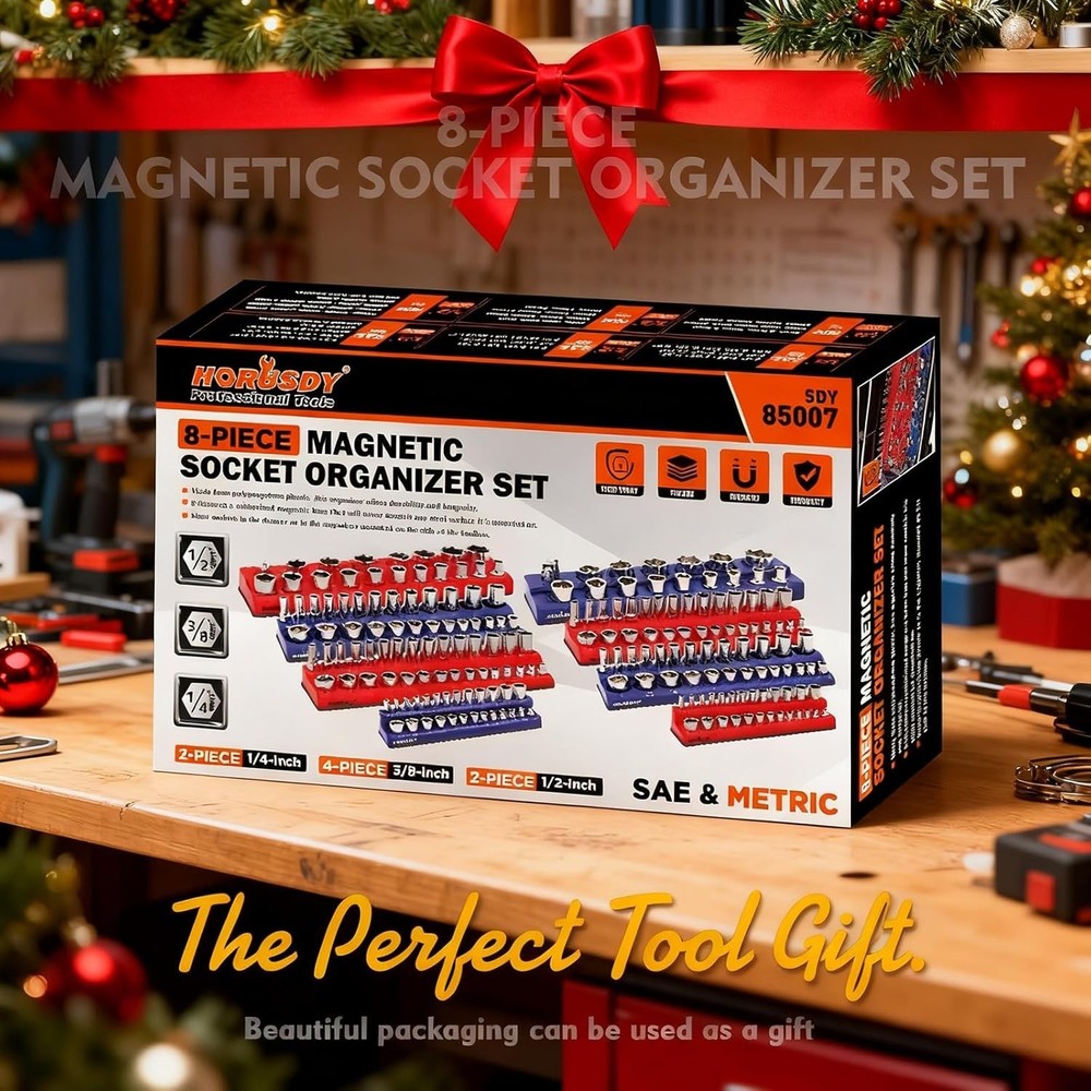 Compact Magnetic Socket Organizer for Tool Drawer with Rubber Surface Protection