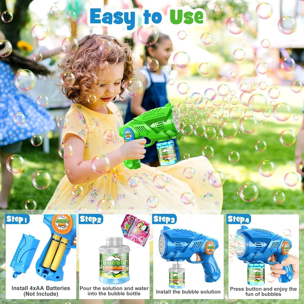 Bubble Gun Machine for Kids 4-8: 2-Pack Automatic Bubble Guns with 2 Bottles Ref