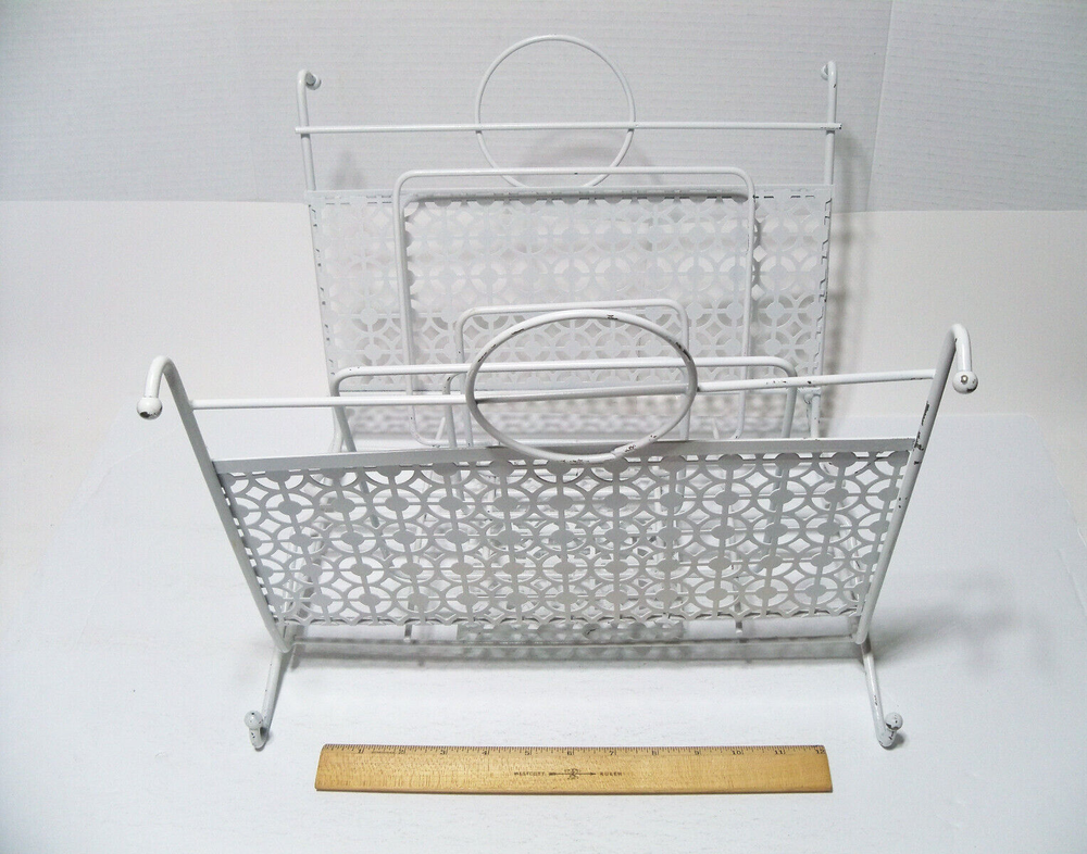 Vtg Magazine Rack, Mid Century White Wire