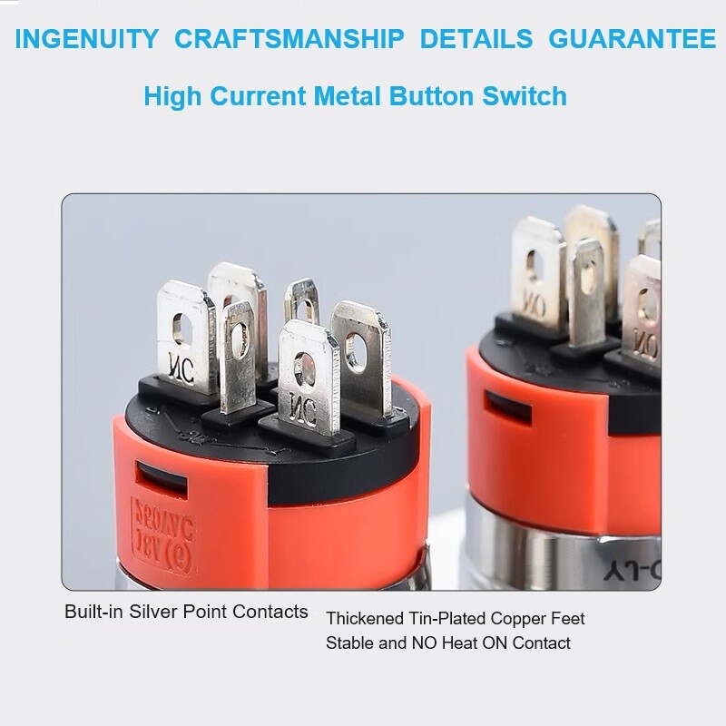 22mm 2 NO 18A High Current Waterproof IP67 High-Power Control Push Button Switch