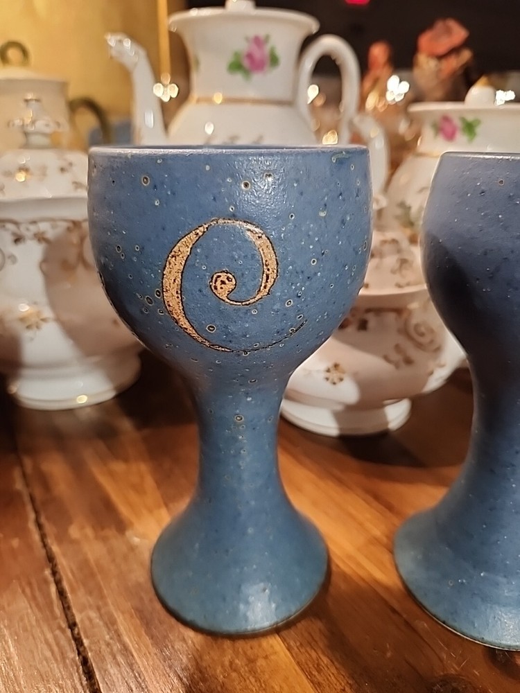Studio Art Pottery Blue Glazed Tea Light Holders
