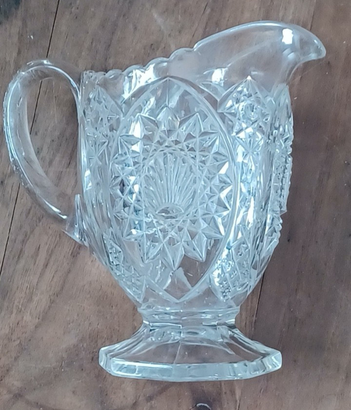 Cut Glass Footed Cream Pitcher and Covered Sugar Bowl