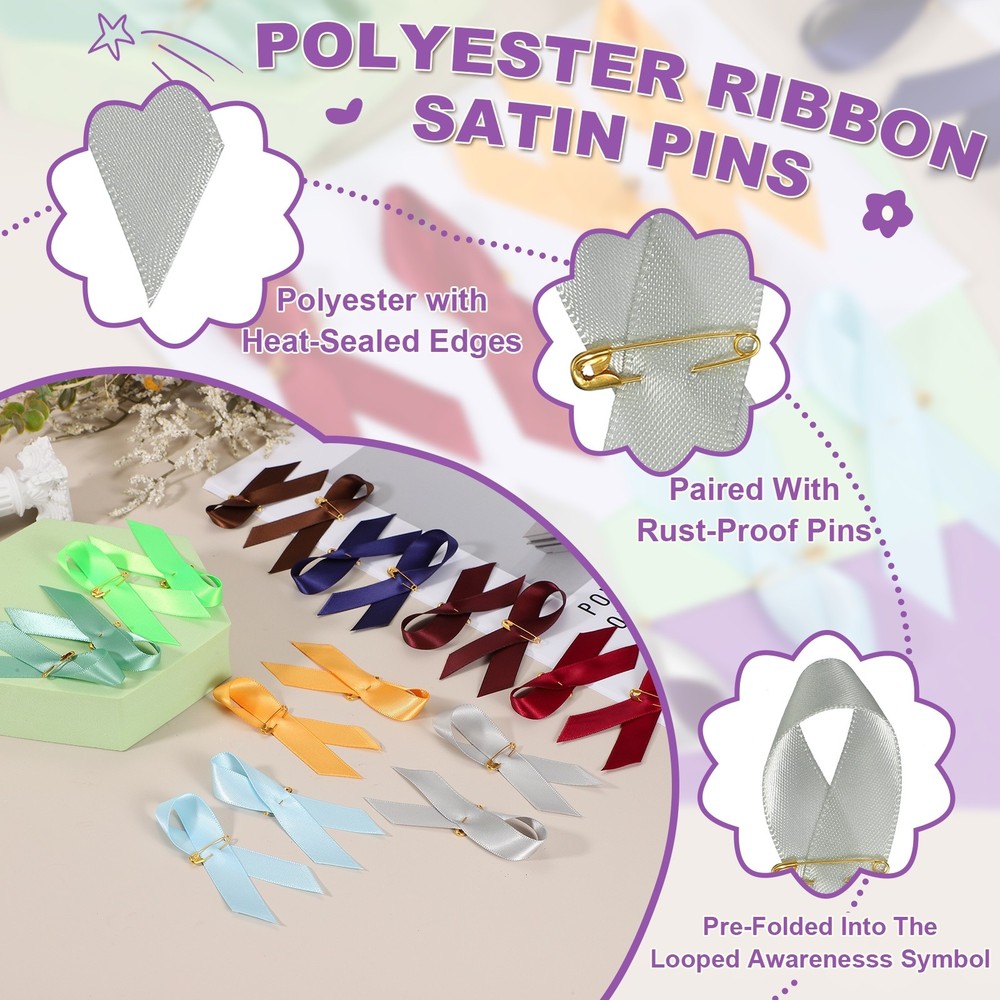 50 Pcs Polyester Ribbon Satin Pins, Light Silver