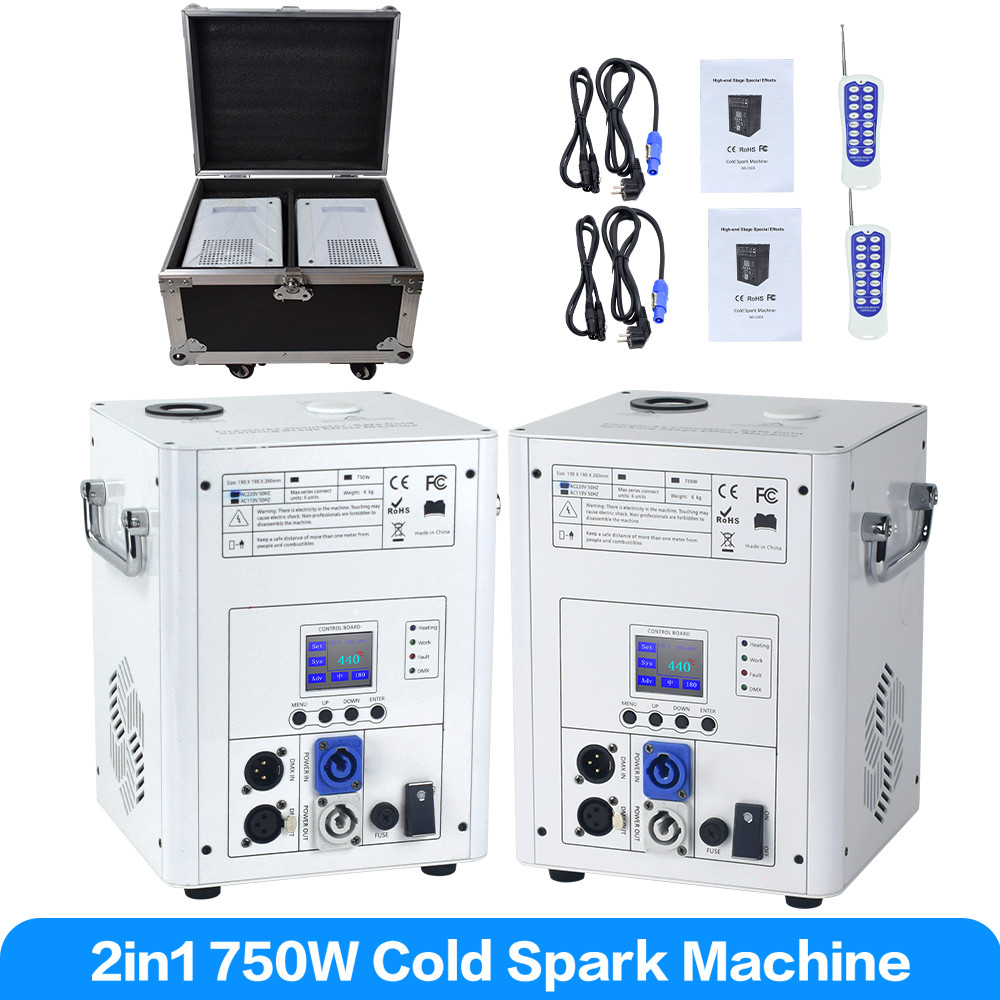 2PCS 750W Cold Spark Firework Machine DJ Event Party Machine with Flight Case