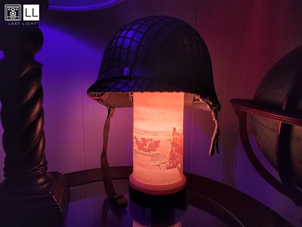 D-Day Lamp & Helmet Display - 3D Printed Lithophane - Customizable!