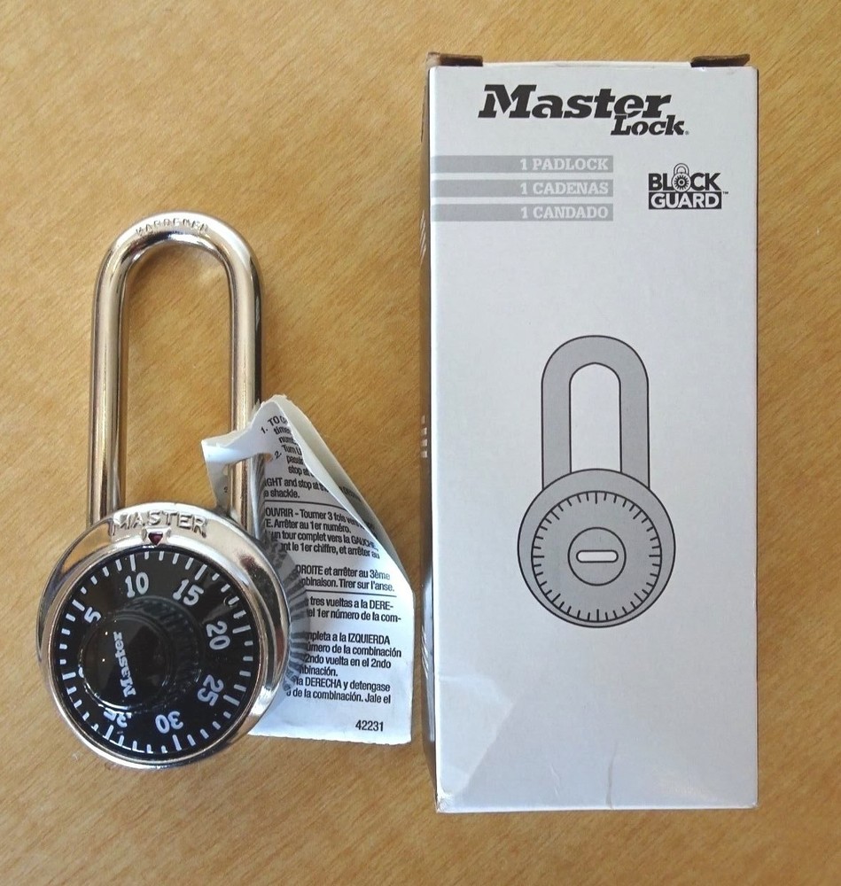 NEW Master Lock Pad Lock - Silver with Black Face Long Shackle