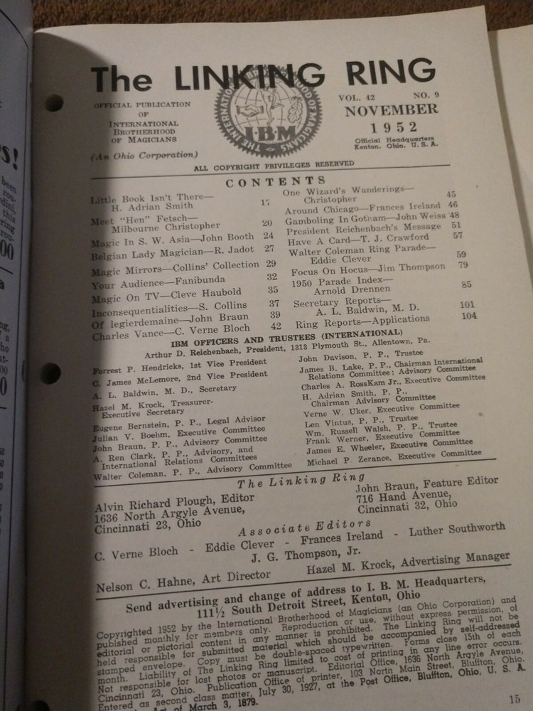 Hen Fetsch Linking Ring 1952 Issue Walter Coleman Ring Parade