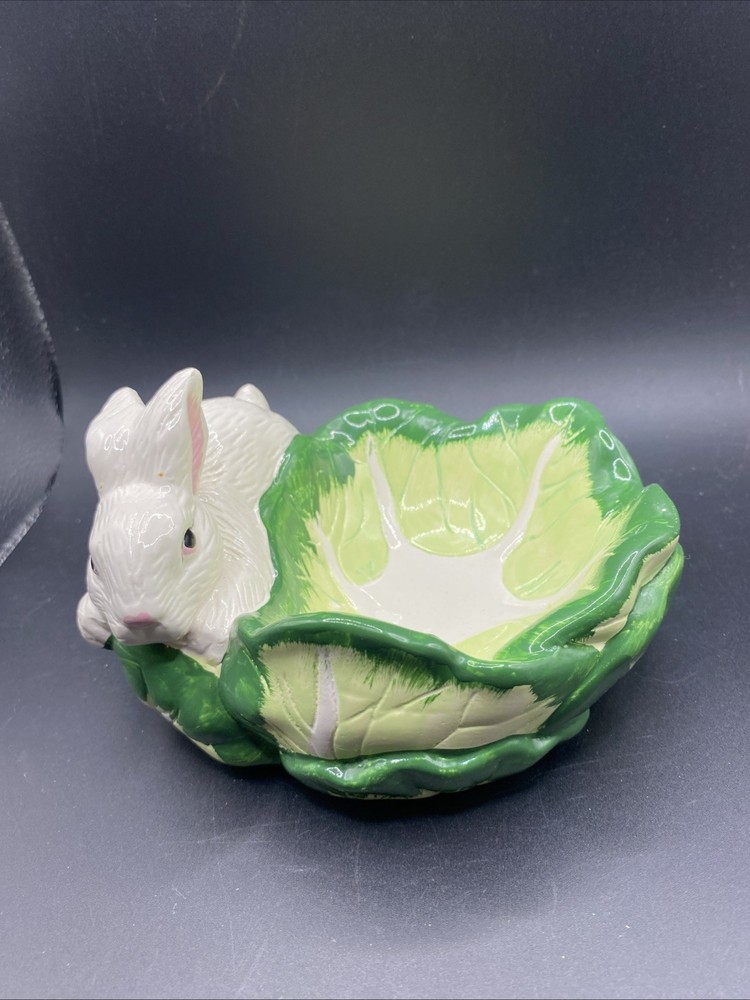1994 Hermitage Pottery Bunny Cabbage Candy Dish Easter Boxed
